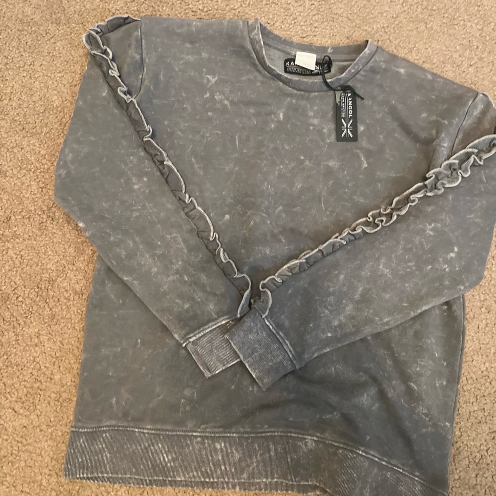 Kangol Distressed Gray Crewneck Sweater - Picture 2 of 10